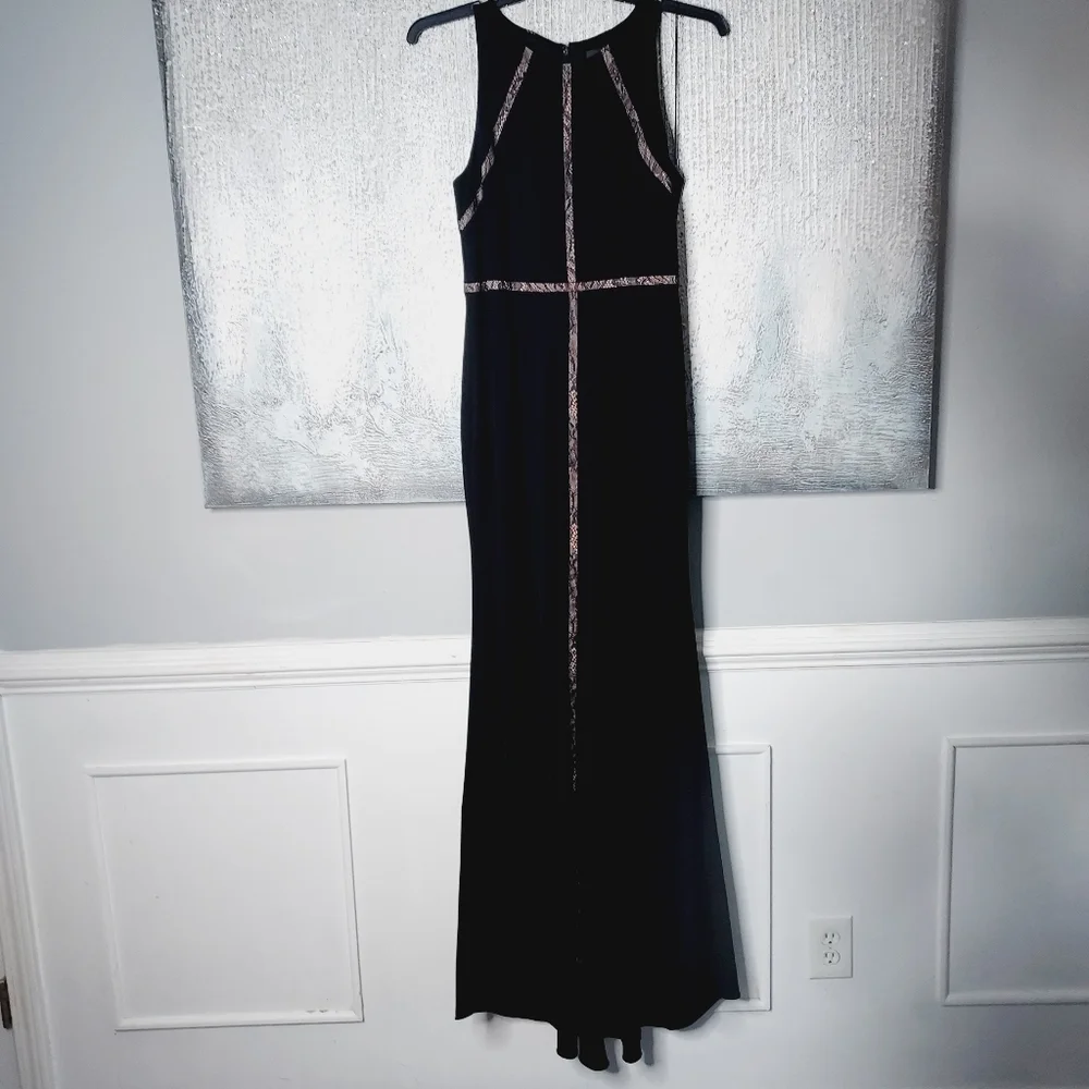 Adrianna Papell Lace Trim Asymmetric Stretch Formal Dress/Gown Sz-8 - Picture 2 of 9